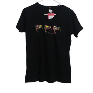 Kiwi Planet New Zealand Mosaic Kiwi Black T-Shirt with Colorful Kiwi Design Sz M